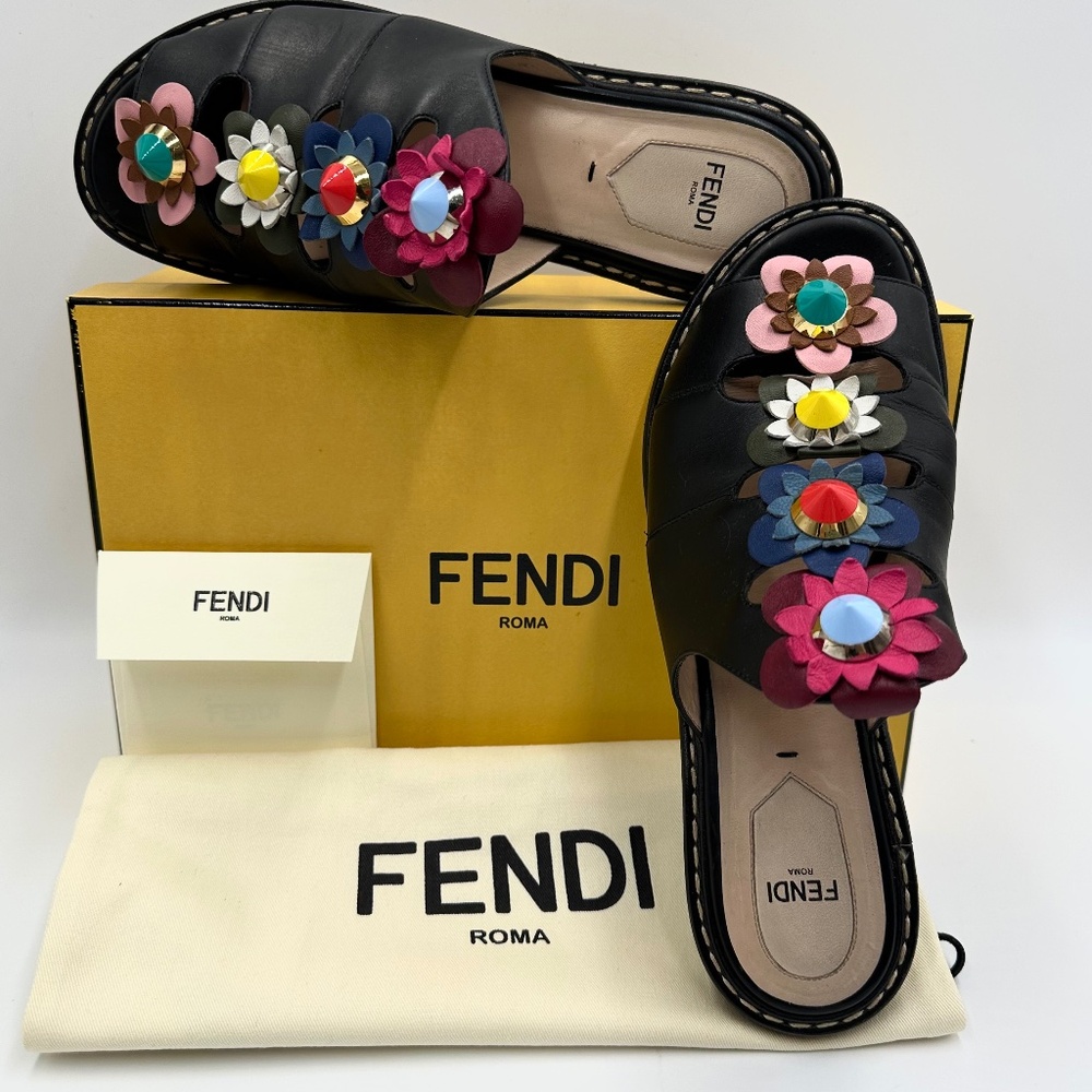 Fendi Flowerland Summer Slide Sandals SZ 38